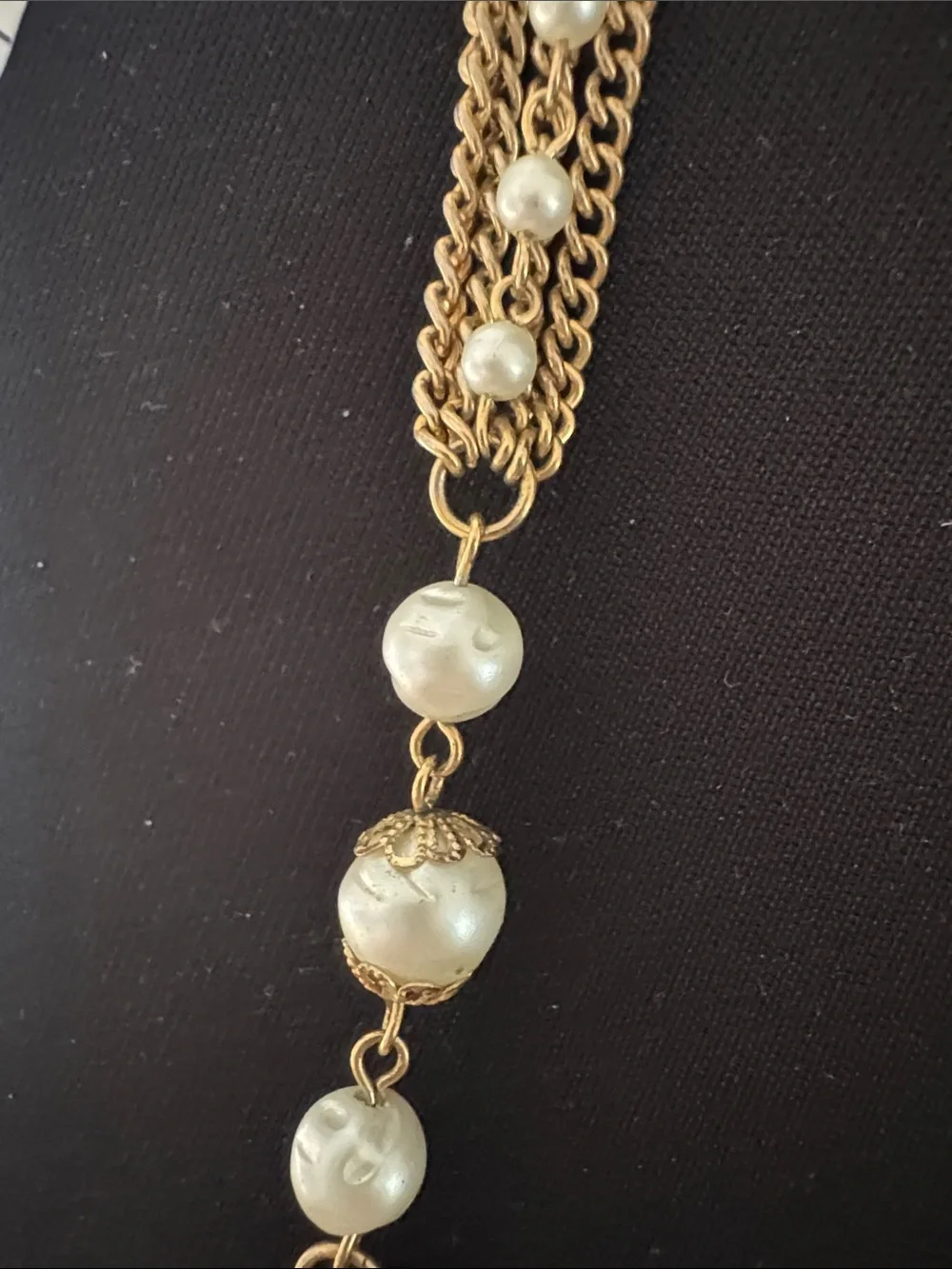 Vintage Gold and Ivory Layered Pearl Long Necklace